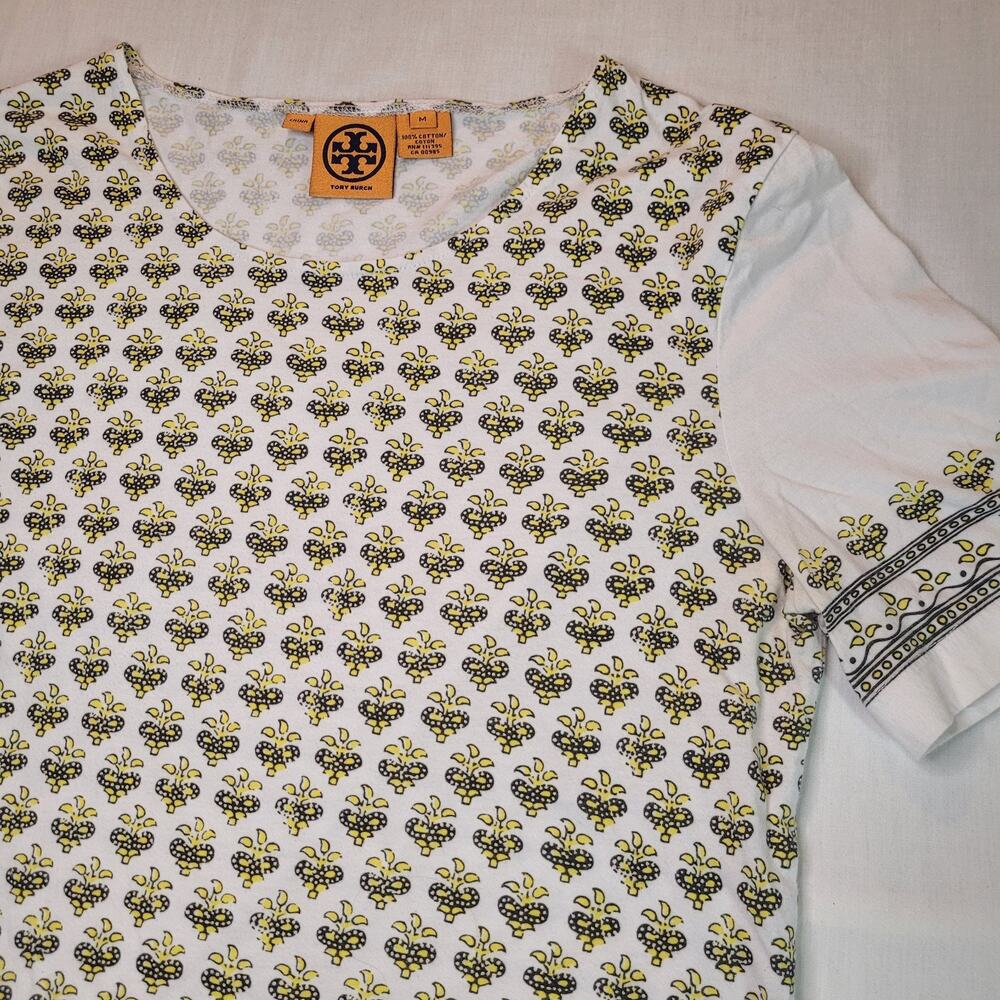 Tory Burch Women's Crew Neck Short Sleeve Shirt Top Resortcore Boho Medium